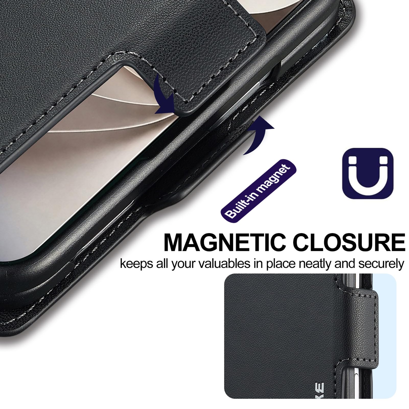 Skórzane etui do iPhone Duo, liczi blizny, funkcja stojaka, zapięcie