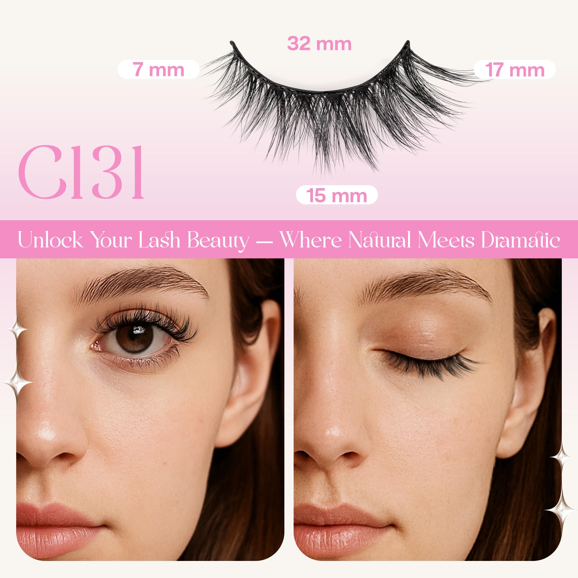 CALAILIS Self Adhesive Eyelashes 5 Pairs Natural Look Press On Lashes No Glue Need Eyelashes Reusable Cat Eye Wispy Self-adhesive False Lashes with Replacement Adhesive Strips (C131)