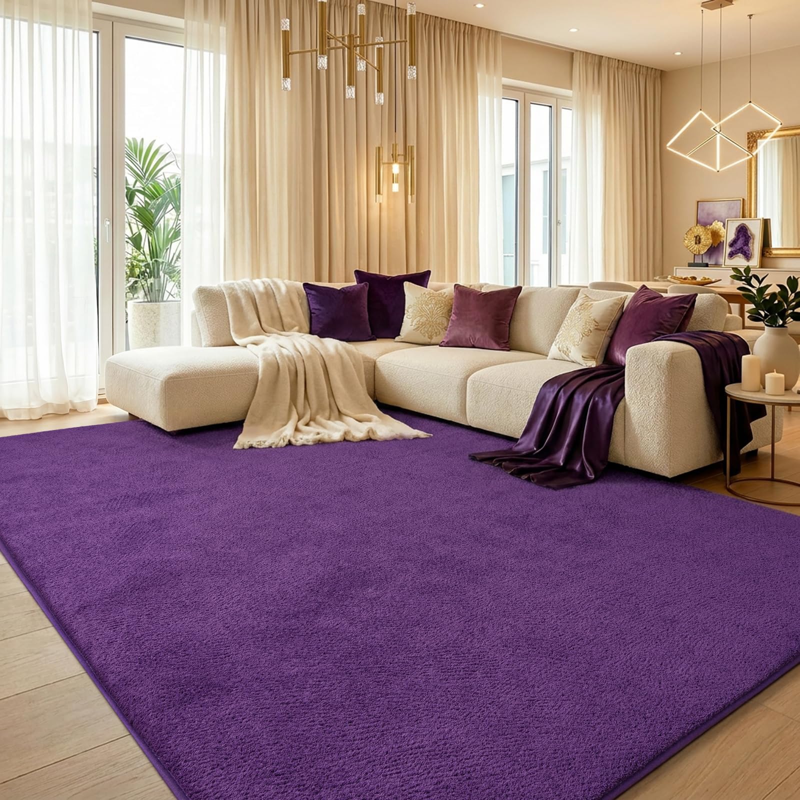 Teppich Wohnzimmer Groß 160x230cm Flauschiger Waschbarer Teppiche Lila | Teppich Kurzflor Weich Rutschfest wohnzimmerteppich Carpet für Schlafzimmer Kinderzimmer Flur und Büro