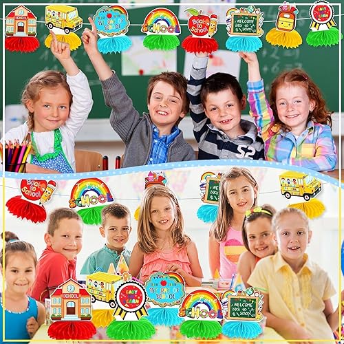 Miniatura 6 de JULMELON Decoraciones de regreso a clases, centro de mesa de panal de abeja, 8 piezas de suministros de bienvenida para el aula para el primer día