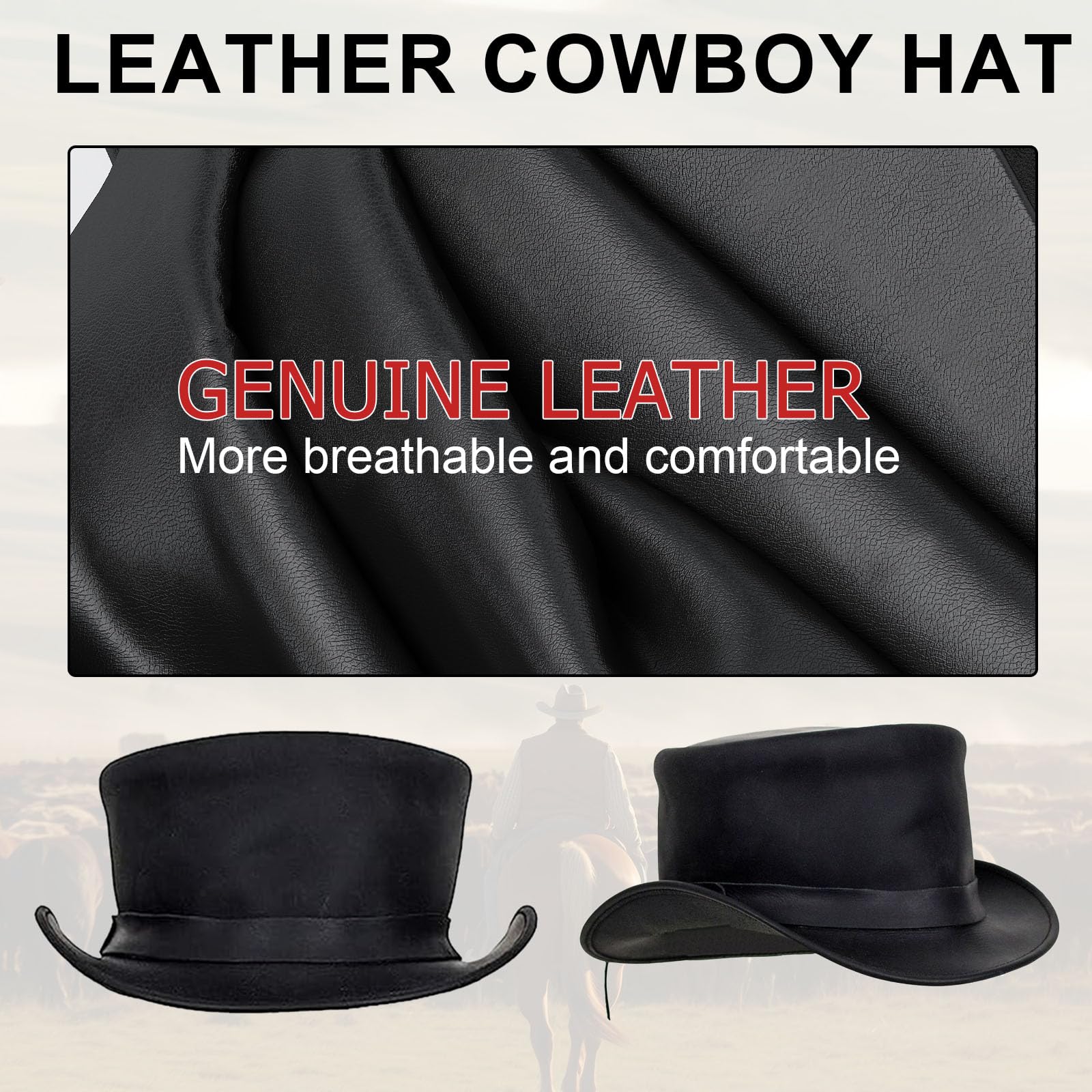 Cappelli da cowboy in pelle con cappello da gentiluomo alla moda, colore nero