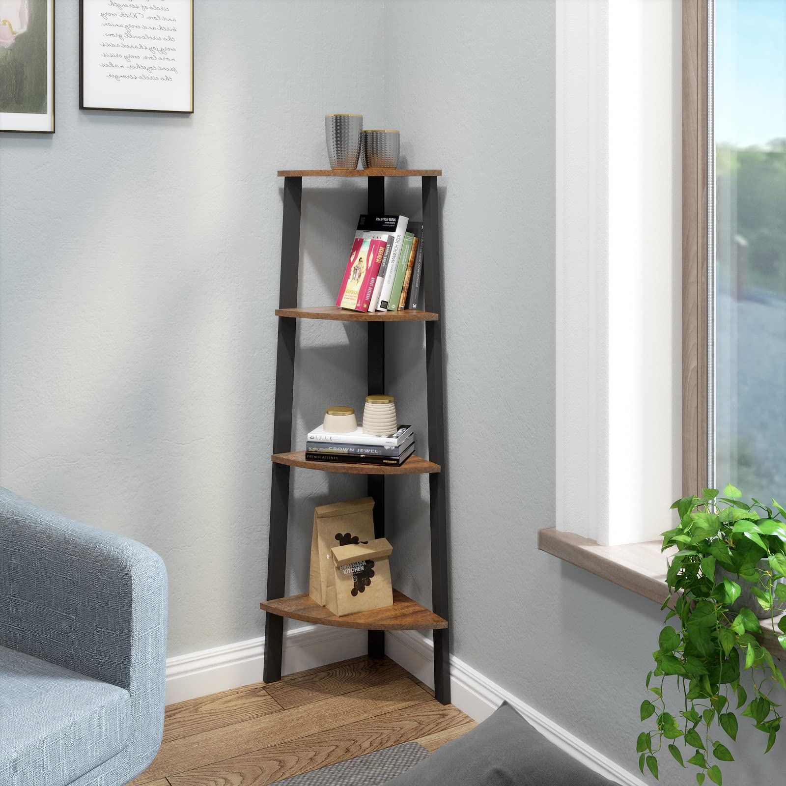 Timber Art Design Riva Scandinavian Retro Corner Ladder Bookcase
