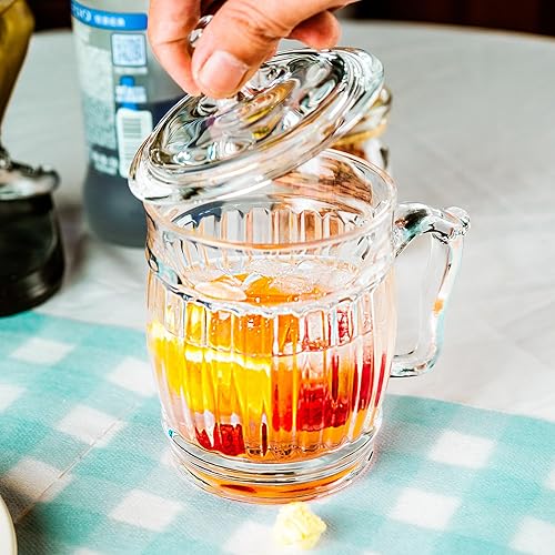 Miniatura 2 de LUXU Tazas de café de vidrio con tapas, tazas de vidrio transparente de 13 onzas, juego de 2 bonitos accesorios de café, vasos de café helado,