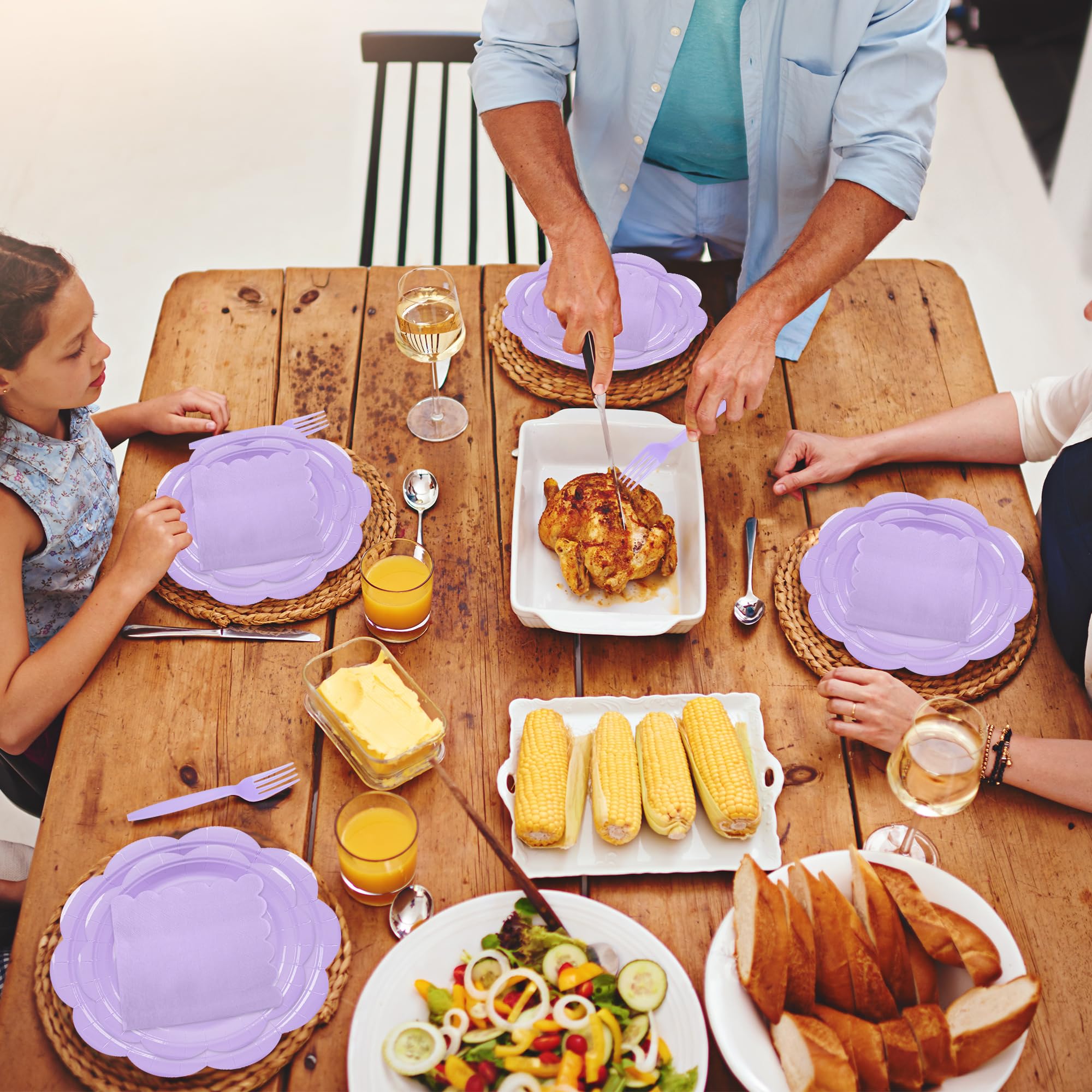 Lot De 96 Assiettes Et Serviettes D'anniversaire Violettes Et Argentées Avec Décorations De Fête D'anniversaire, Assiettes En Carton, Serviettes Et Fourchettes Pour 24 Invités