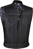 Vista 13 de SOA - Chaleco de motocicleta para hombre, piel de búfalo de alta calidad, armadura trasera, bolsillos interiores, chalecos de club de motociclista