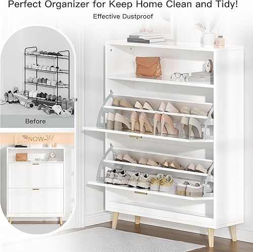 Miniatura 3 de EnHomee Zapatero blanco gabinete de almacenamiento de zapatos para entrada delgado independiente estrecho con 2 cajones abatibles armario