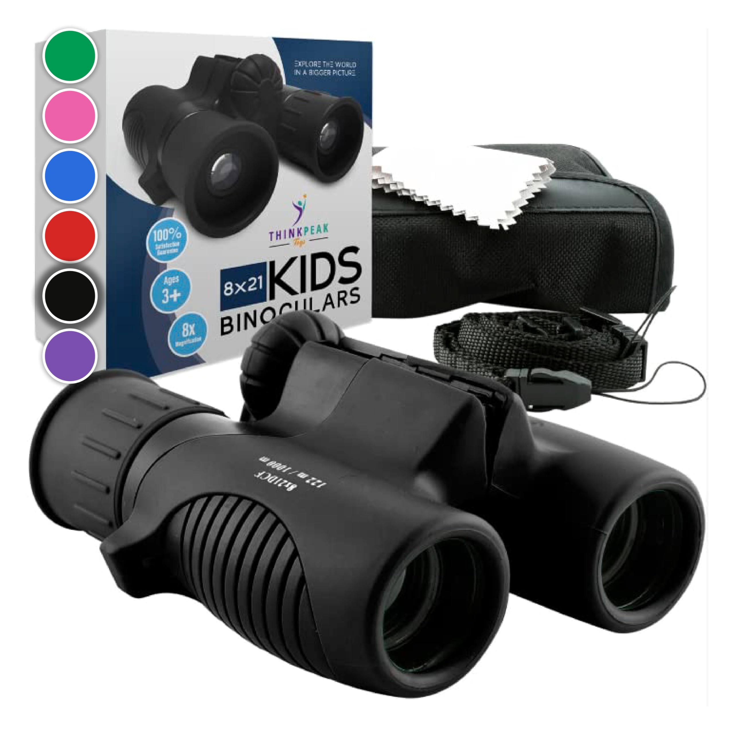 Think Peak Black Binoculars Science Toy for Kids Ages 3-12 Years - Real Compact Outdoor Adventure & STEM Educational Nature Hiking Explorer for Bird Watching, Camping Children’s Birthday Gift