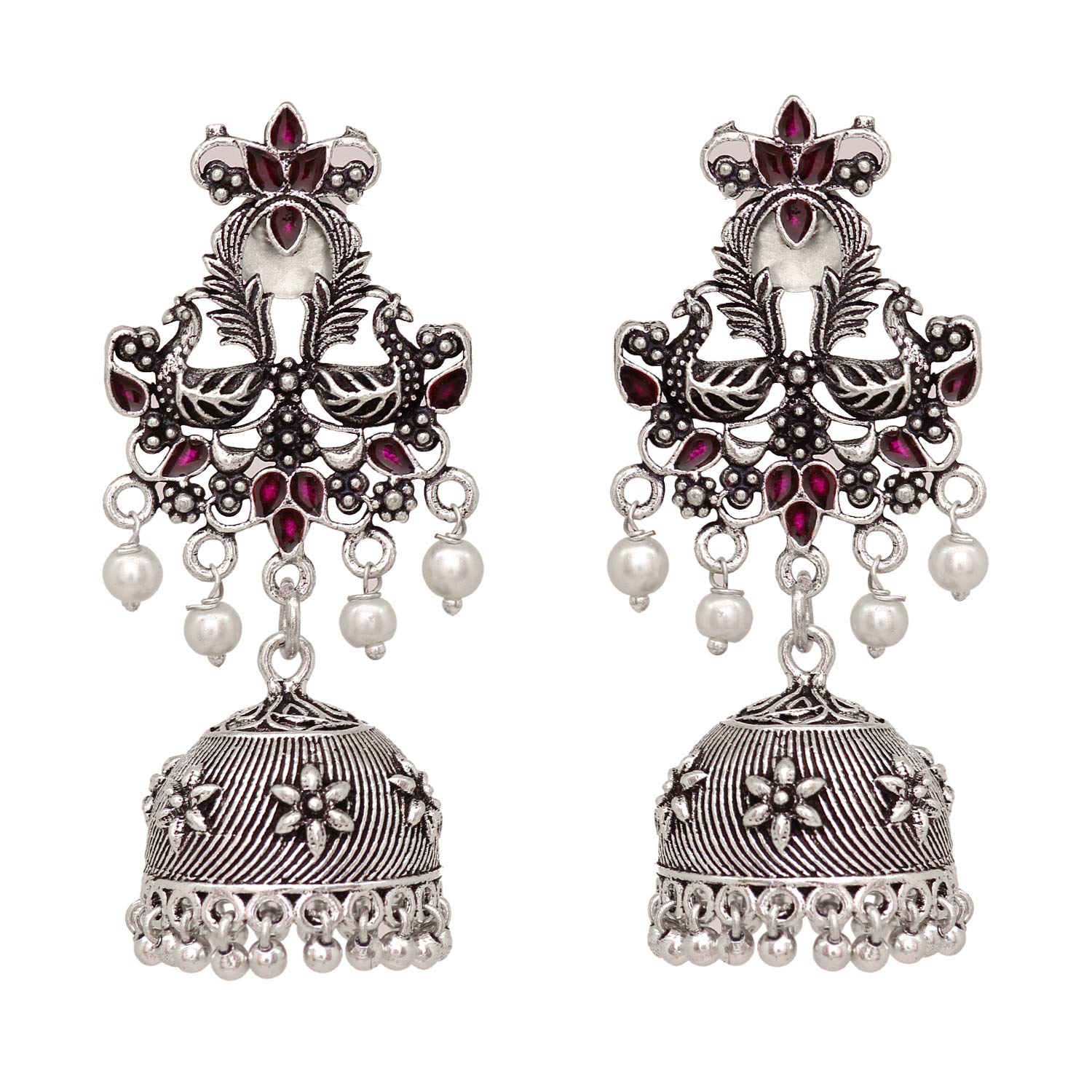 V L IMPEX Silver, Pink Oxidized Silver Brass with Rani Beads Meena Work Jhumka Jhumki Earrings for Women (B07NKL4NDN) Amazon Price History, Amazon Price Tracker