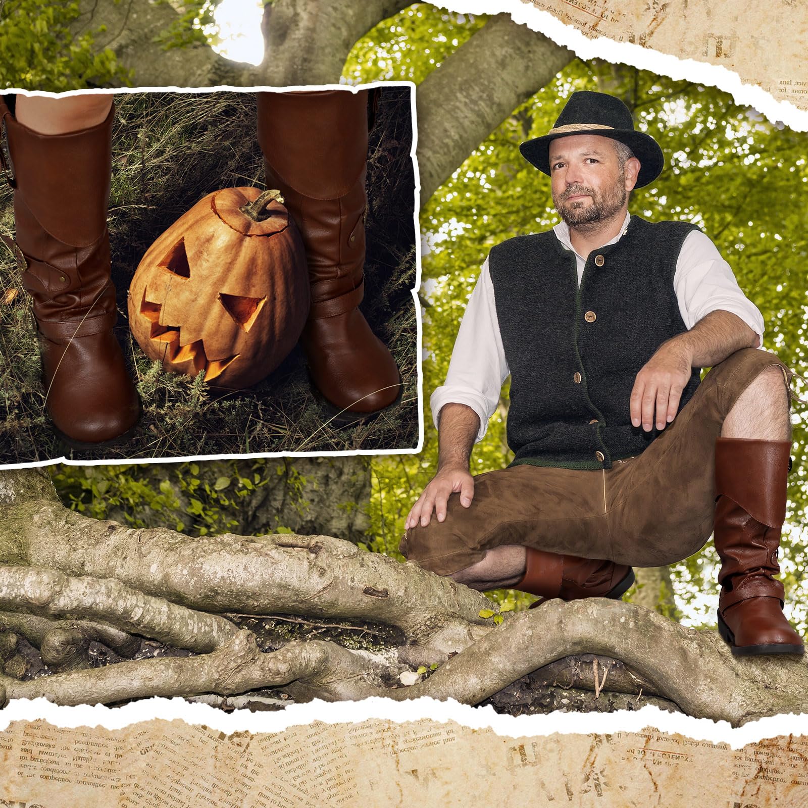 Cuffbow Botas de disfraz de pirata para hombre, medieval, renacentista, steampunk, para cosplay, Halloween, gótico, con botones, zapatos de piel