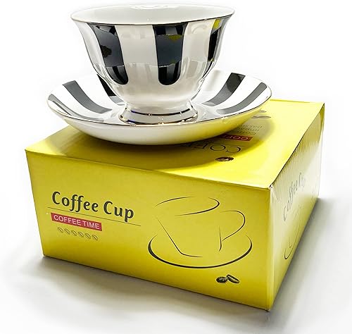 Miniatura 4 de Mazeology Movie Star Retro Black and White Vertical Striped Bone China High Tea Cup and Saucer Set. An Elegant Additional to Your Tea and Coffee Cup