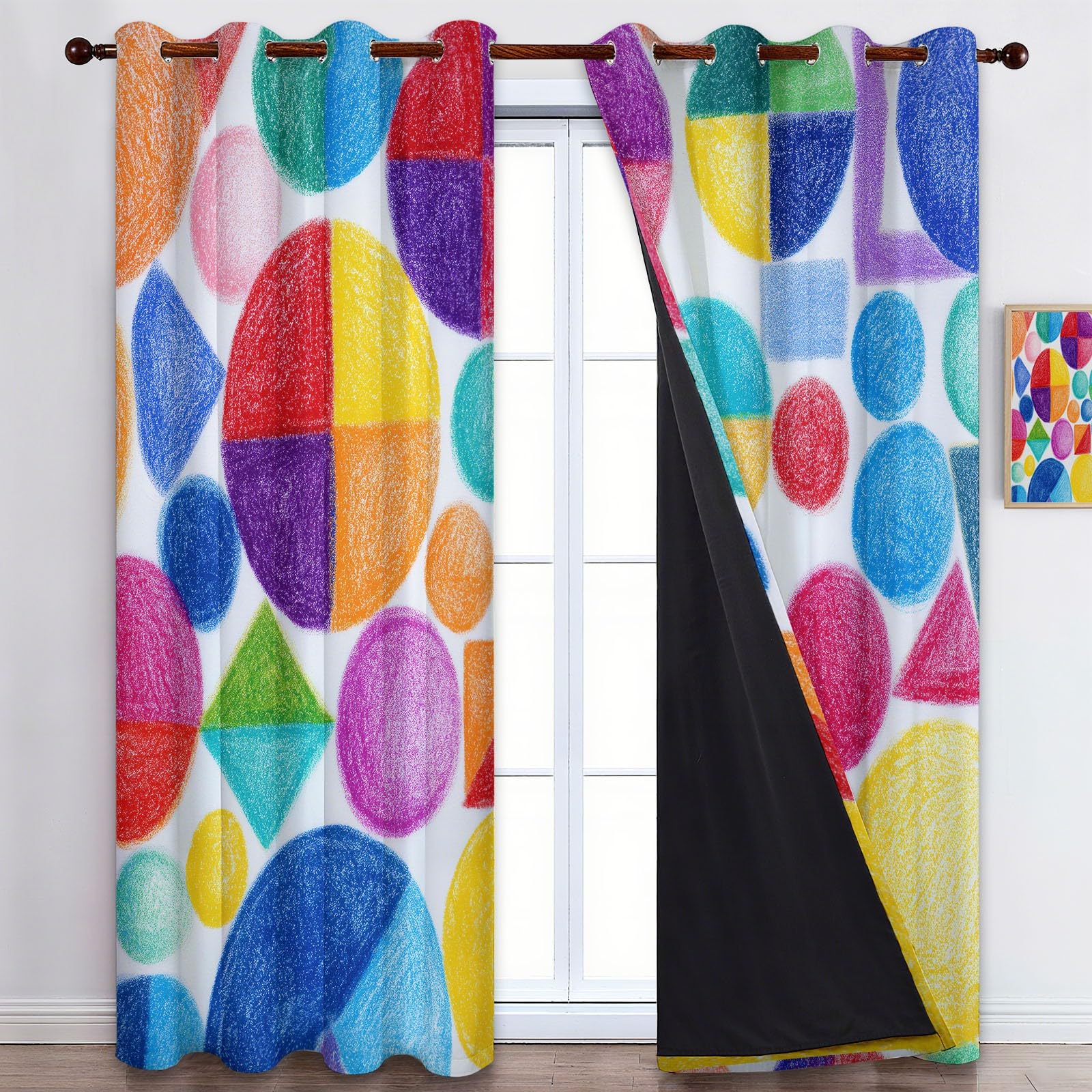 Kolor Termiczne zasłony zaciemniające 280 x 245 cm Ręcznie rysowane wzory geometryczne - izolowane zasłony odporne na zimno i ciepło, gruba tkanina, idealne do salonu, sypialni lub biura