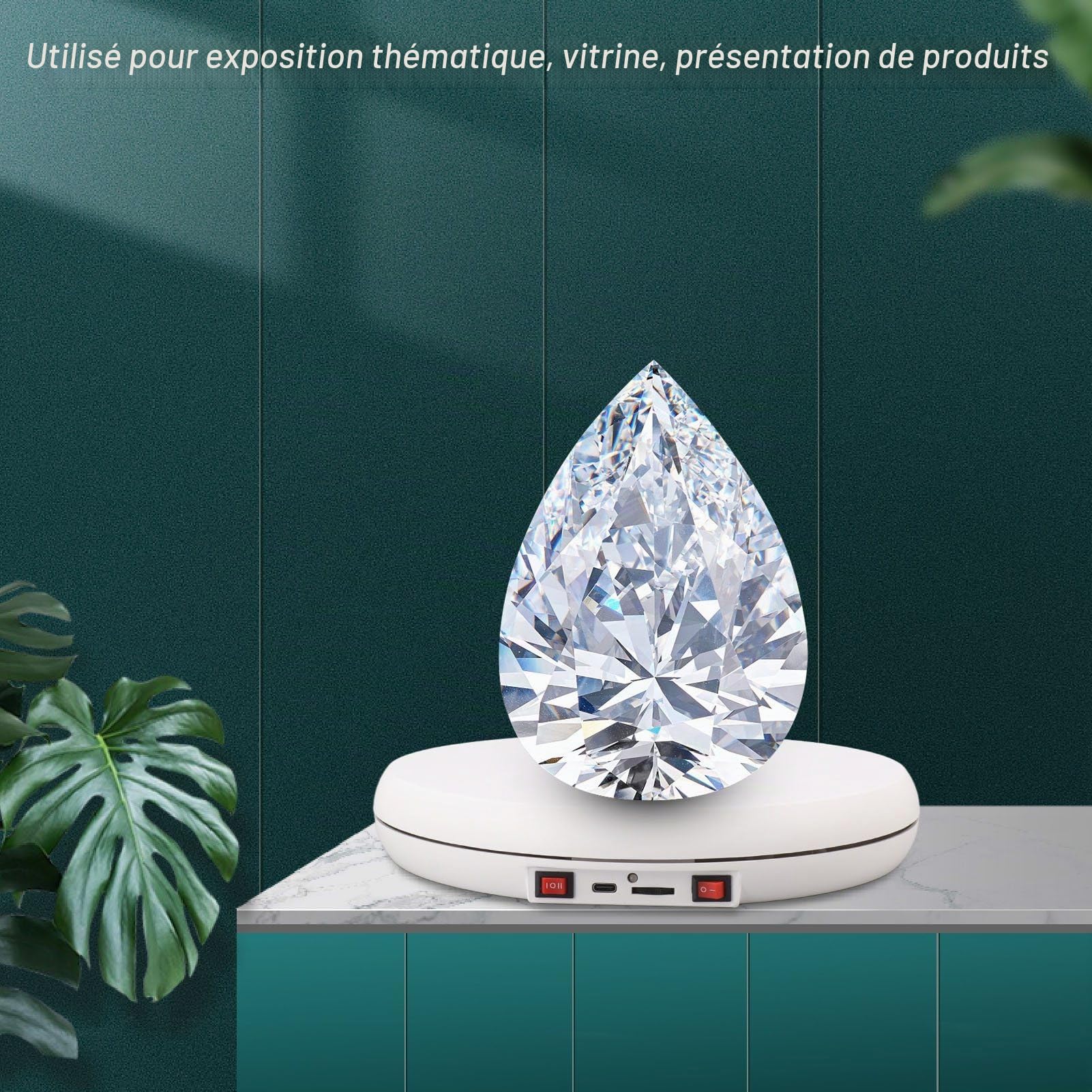 Mumusuki Présentoir Rotatif motorisé, Présentoir à Plateau Tournant Rotatif motorisé électrique avec Lumière LED de 10 Pouces/25cm de Diamètre 20kg pour Affichage de Magasin (Blanc)