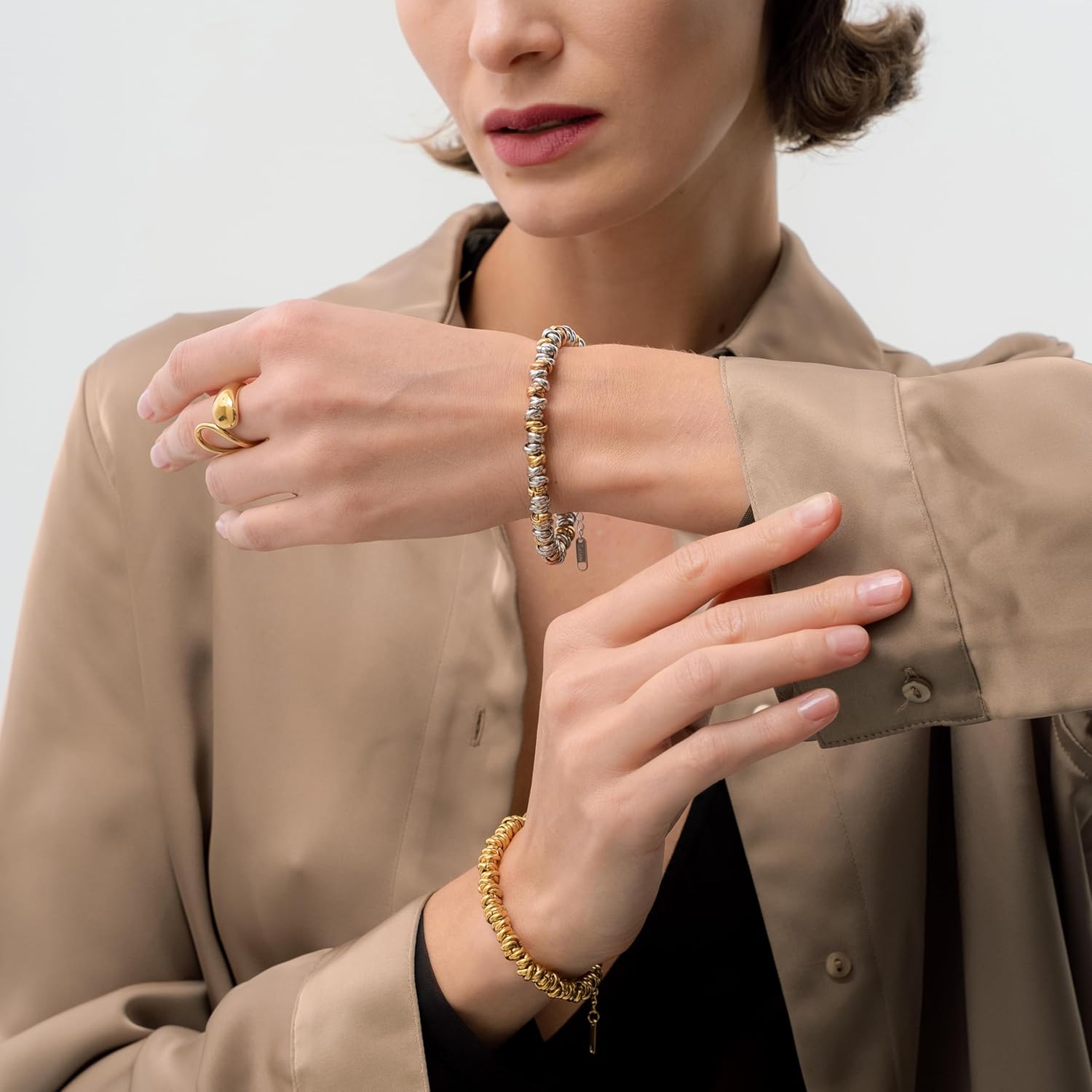 Waterproof Gold Bracelet | Mixed Metal Bracelet | Women's Link Bracelets | Tarnish Free Gold Jewelry | 18K PVD Gold Plated | Accessories for Women | Bracelets for Women Trendy - Image 4