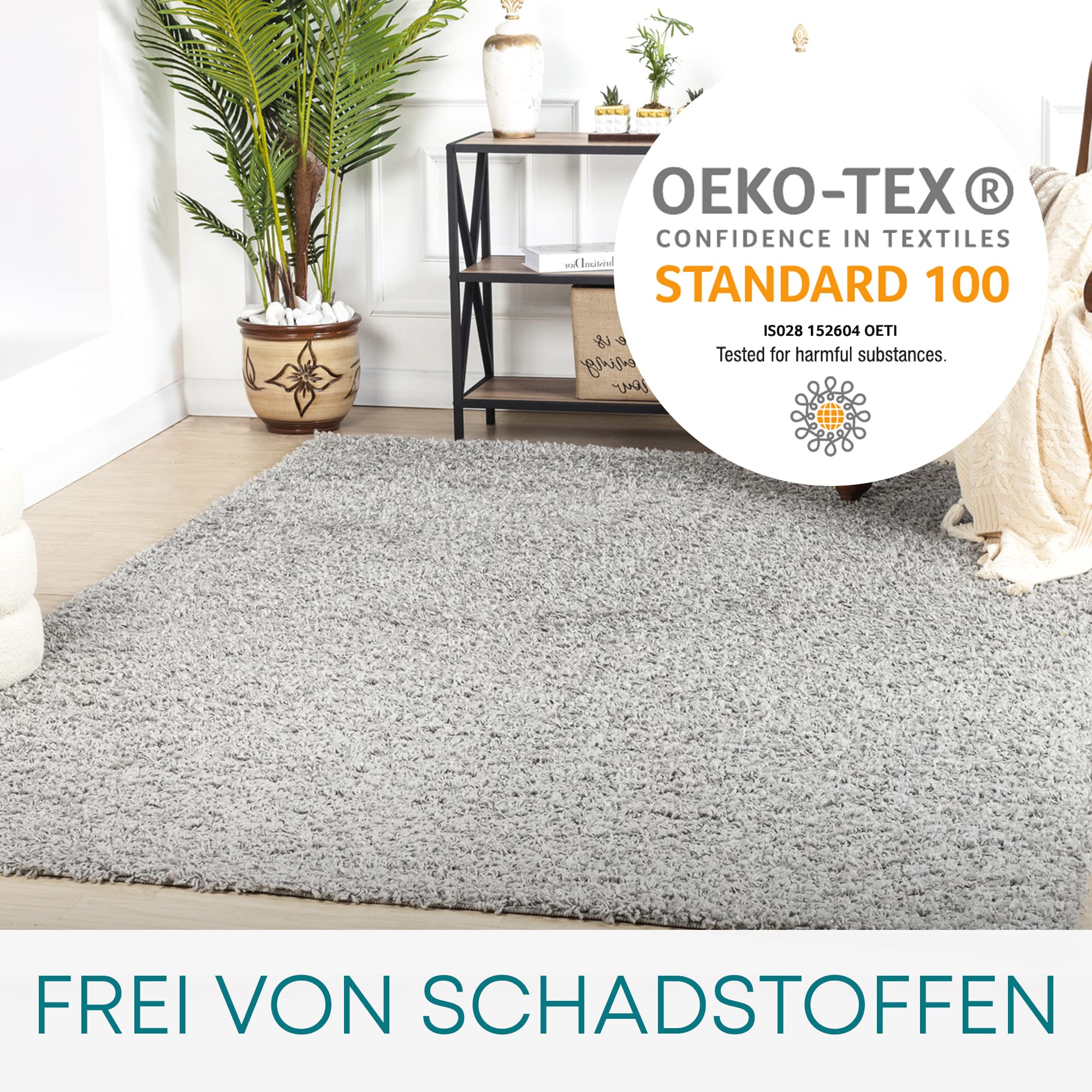 Surya Home Shaggy Berber Teppich - Flauschiger Teppich für Wohnzimmer, Esszimmer, Schlafzimmer, Langflor Hochflor Teppich flauschig - Teppich groß 160x220 cm, Wohnzimmerteppich in Grau