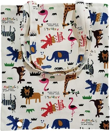 Chezi Wild Jungle Animal Canvas Tote Bag
