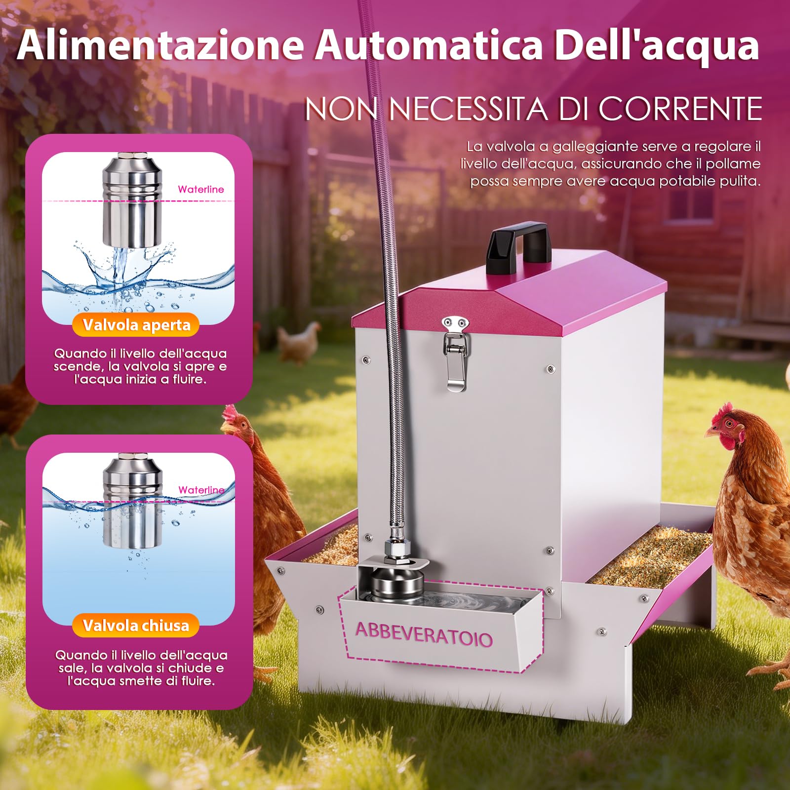 Mangiatoia e abbeveratoio automatico 2 in 1 per polli, 5 kg, in metallo