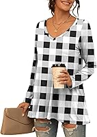 Vista 49 de AWULIFFAN Blusa tipo túnica holgada de manga larga con cuello redondo para mujer 01 Negro