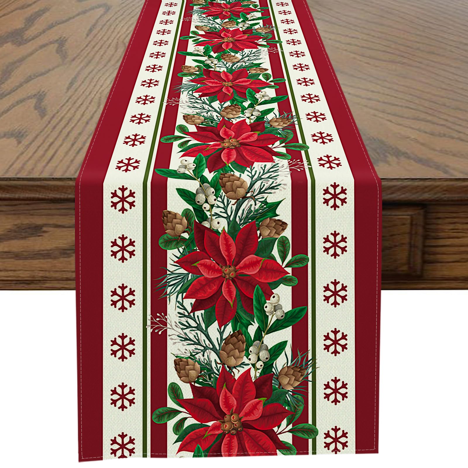 Photo 1 of Christmas Decor Table Runner for Kitchen Dining Table Thanksgiving Day Table Runner for Living Room Farmhouse Table Runners for Party Home Decor (Christmas Flowers)