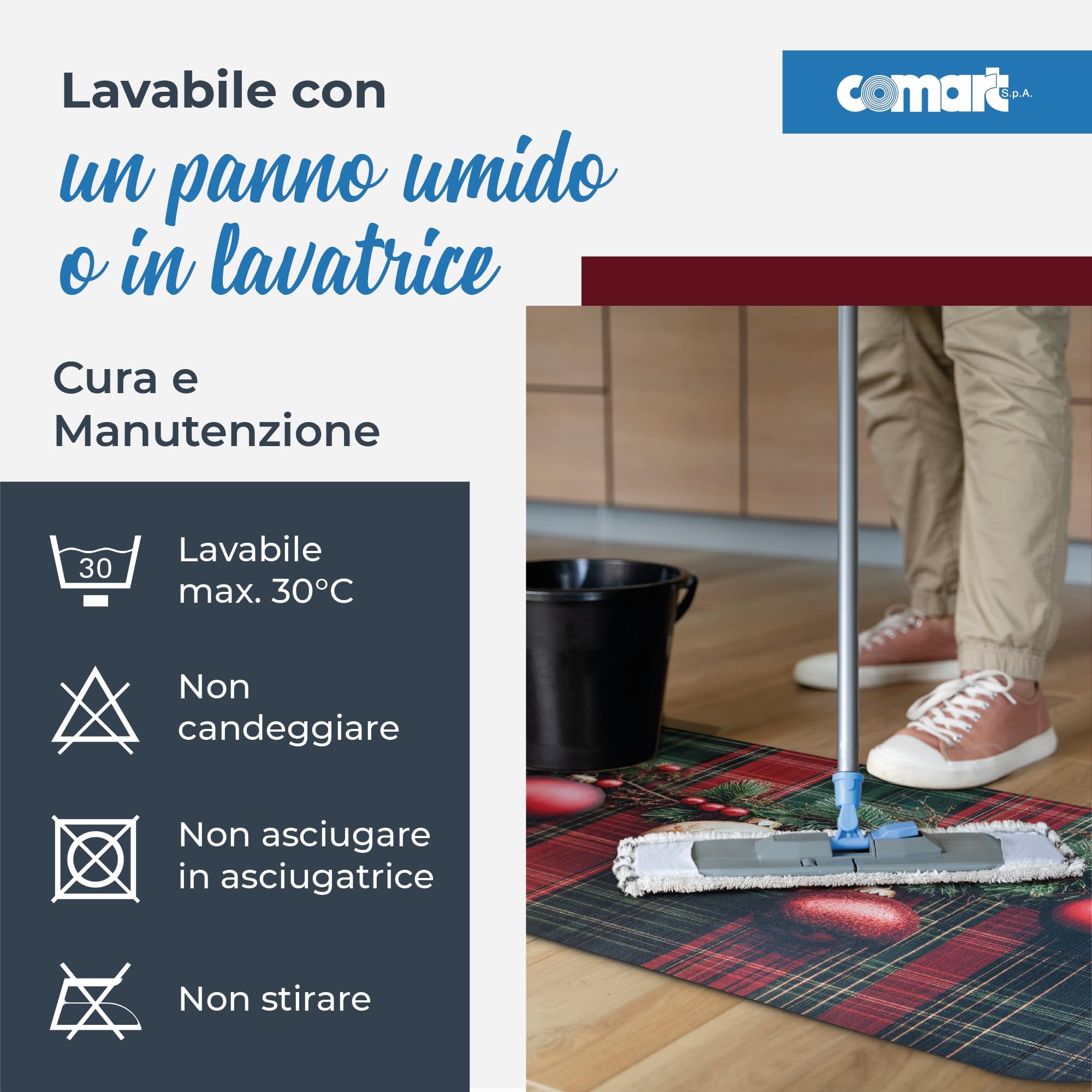 Comart - Tappeto Cucina Austin - Palline Natale 50x230cm - Antiscivolo