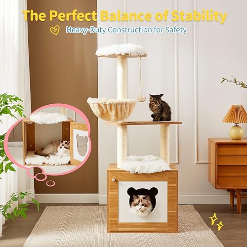 Miniatura 9 de Made4Pets - Árbol para gatos con caja de arena, torre moderna 2 en 1 para gatos de interior, condominio de madera de 48.6 pulgadas con poste