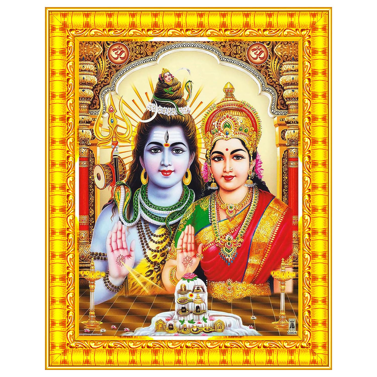 Shiv Parvati Shiva Parvathi 12 Jyotirling Wall Painting Framed Home Decor (Wood,Matte,Gold,Small Size,6 x 8 Inch) R117S