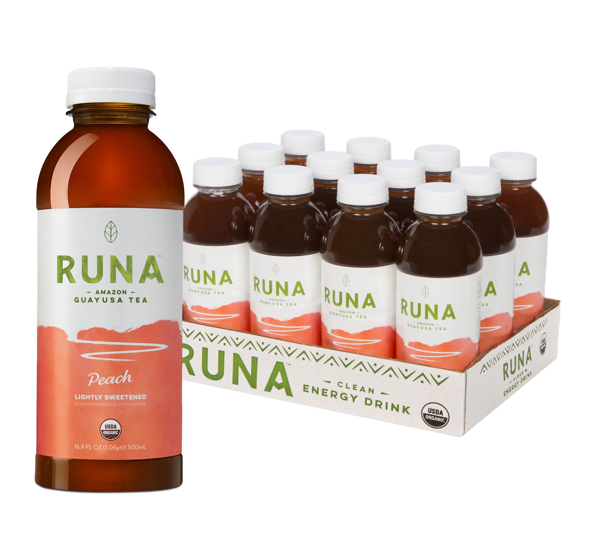 RUNA Clean Energy Organic Guayusa Iced Tea, Peach, 16.9 Ounce (Pack of 12)