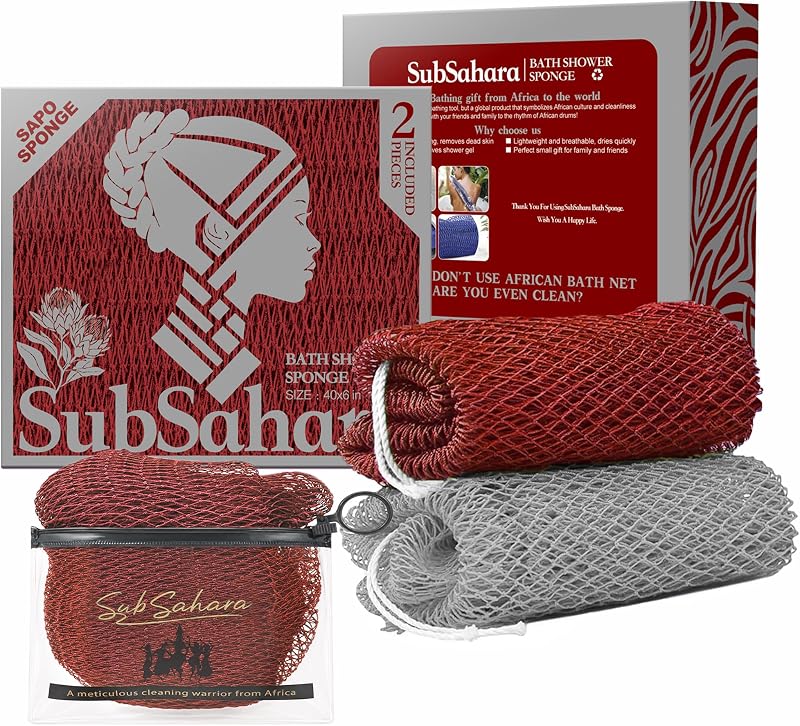 SubSahara Esponja de banho de tela de nylon, Pacote com 2, 114,3 cm, Cinza e Rust Red