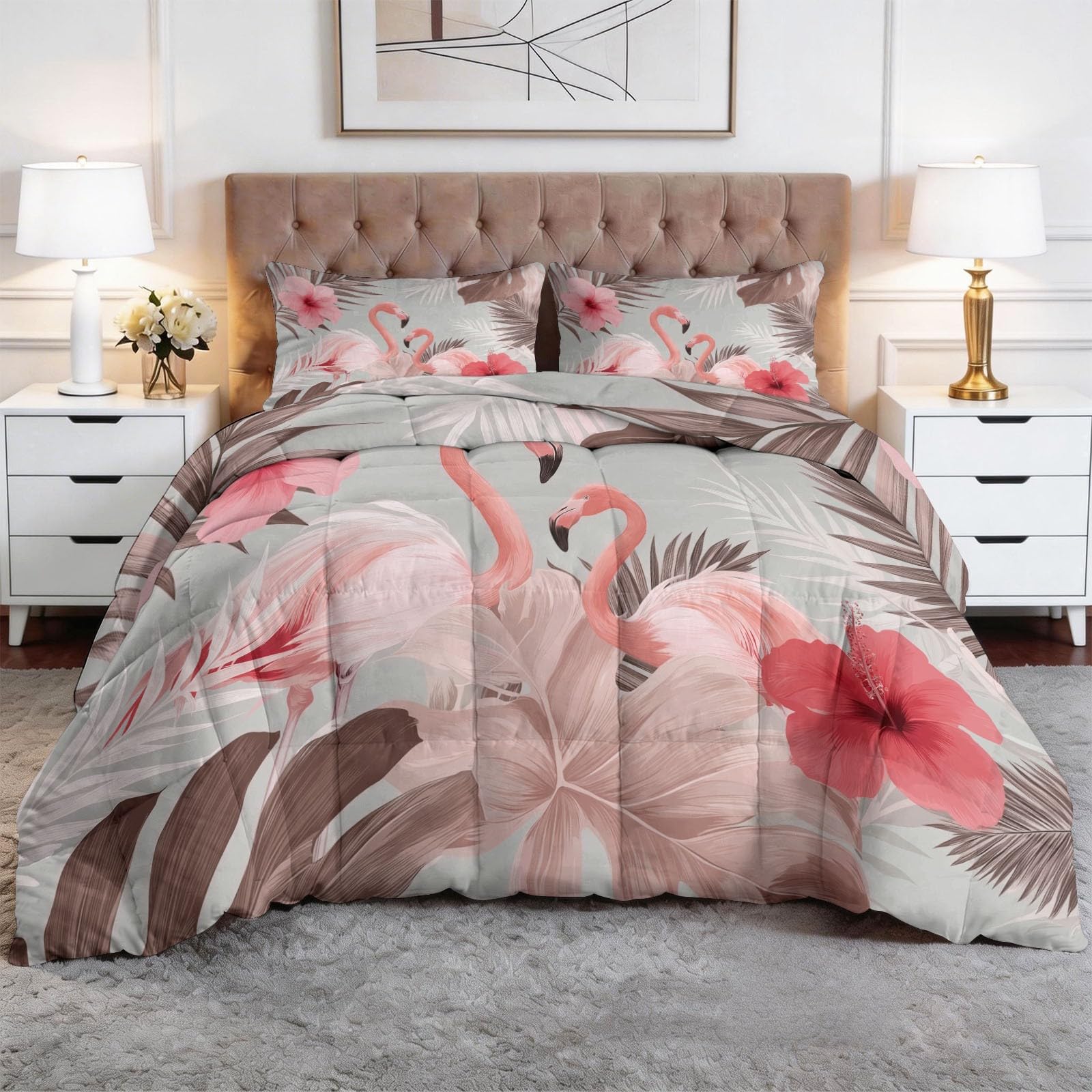 Edredón reversible 240 x 220 cm suave de flores para las cuatro estaciones color rosa