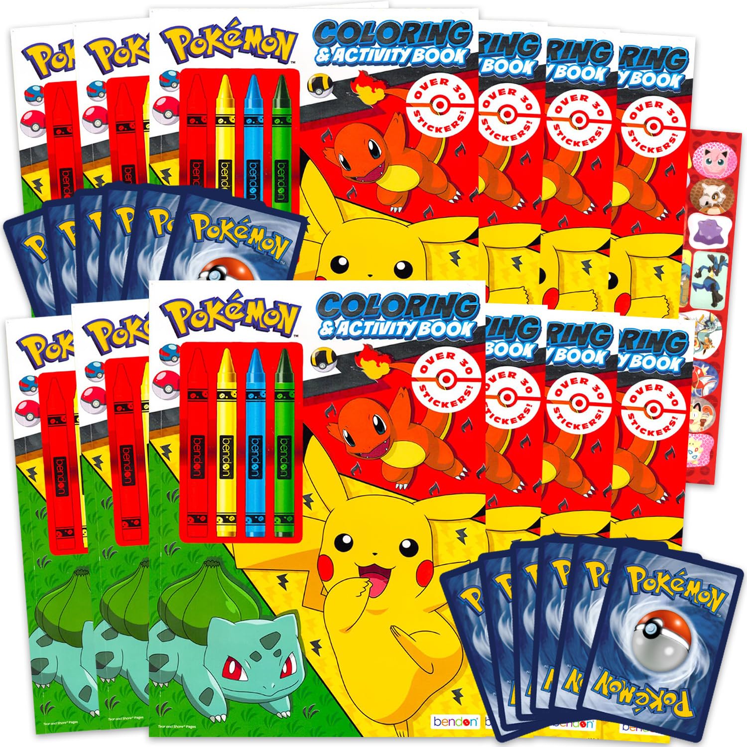 Bendon Pokemon Party Favors for Kids - Pokemon Party Supplies Bundle Includes 12 Pokemon Coloring Books for Kids and 12 Pokemon Cards Plus Jumbo Crayons | Pokemon Party Favors Bulk