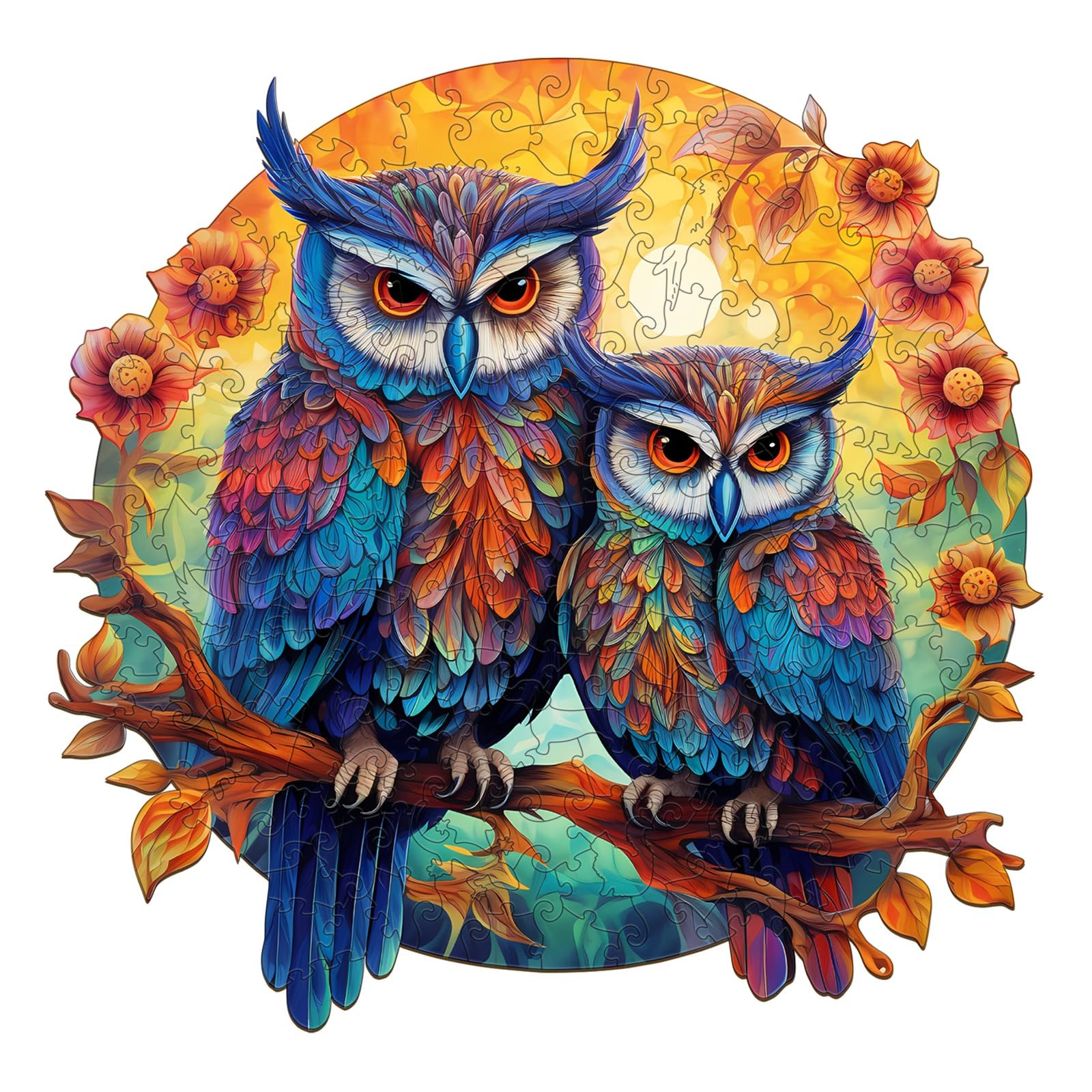 CHARMIBLE Wooden Owl Family Jigsaw Puzzle, 300pcs, 37.9x37cm, Bright Colors, Ages 13+