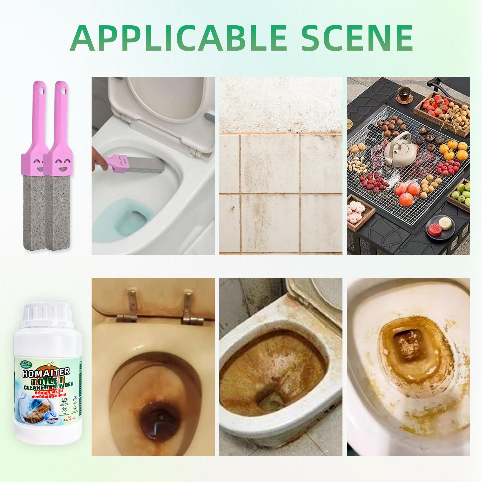 Pietra pomice per la pulizia del water, detergente per WC, rimozione di calcare, depositi di calcare e ruggine adatto per la pulizia della toilette (1 powder+2 Pumice)