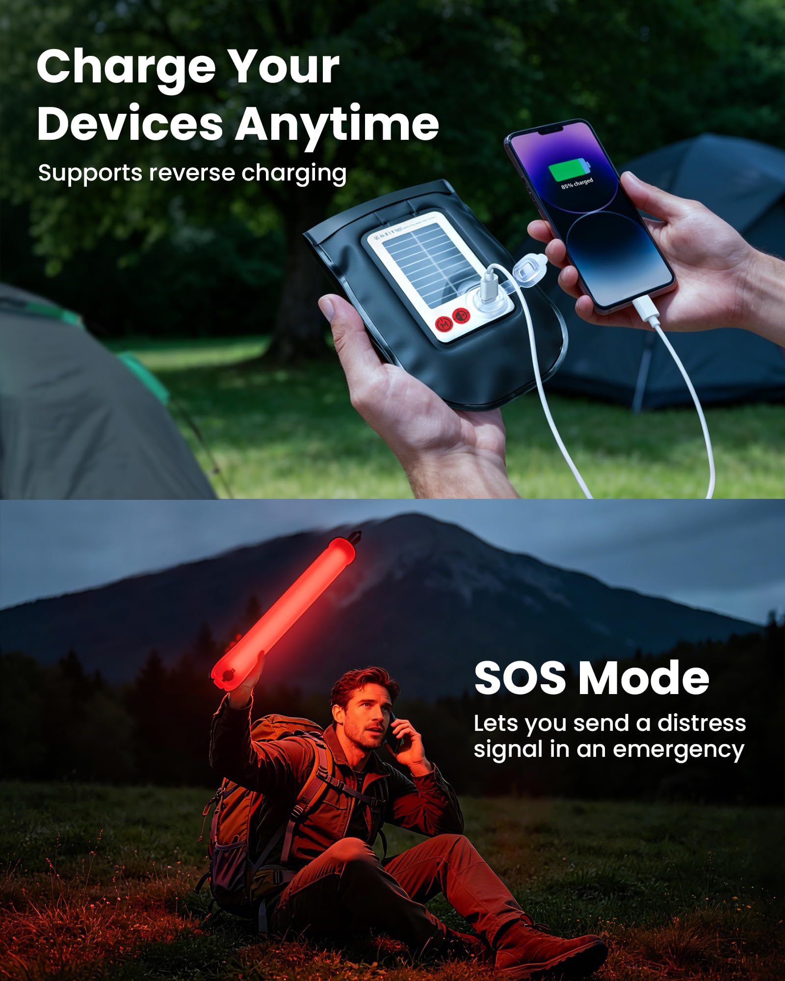 Lanterna solare gonfiabile da campeggio da 61 cm, luce LED magnetica con caricabatterie USB-C 4000 mAh, luce impermeabile IP66 in TPU per tenda per uragani, zaino in spalla e sopravvivenza off-grid