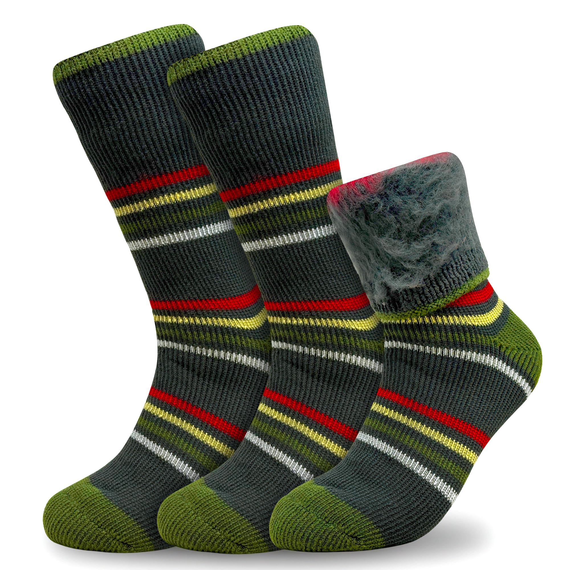 Mens Ultra Thick Fluffy Winter Socks - 2.4 TOG Thick Non Elastic Thermal Socks for Men - Perfect For Wearing To Bed, Around the House and Outdoor (Green)