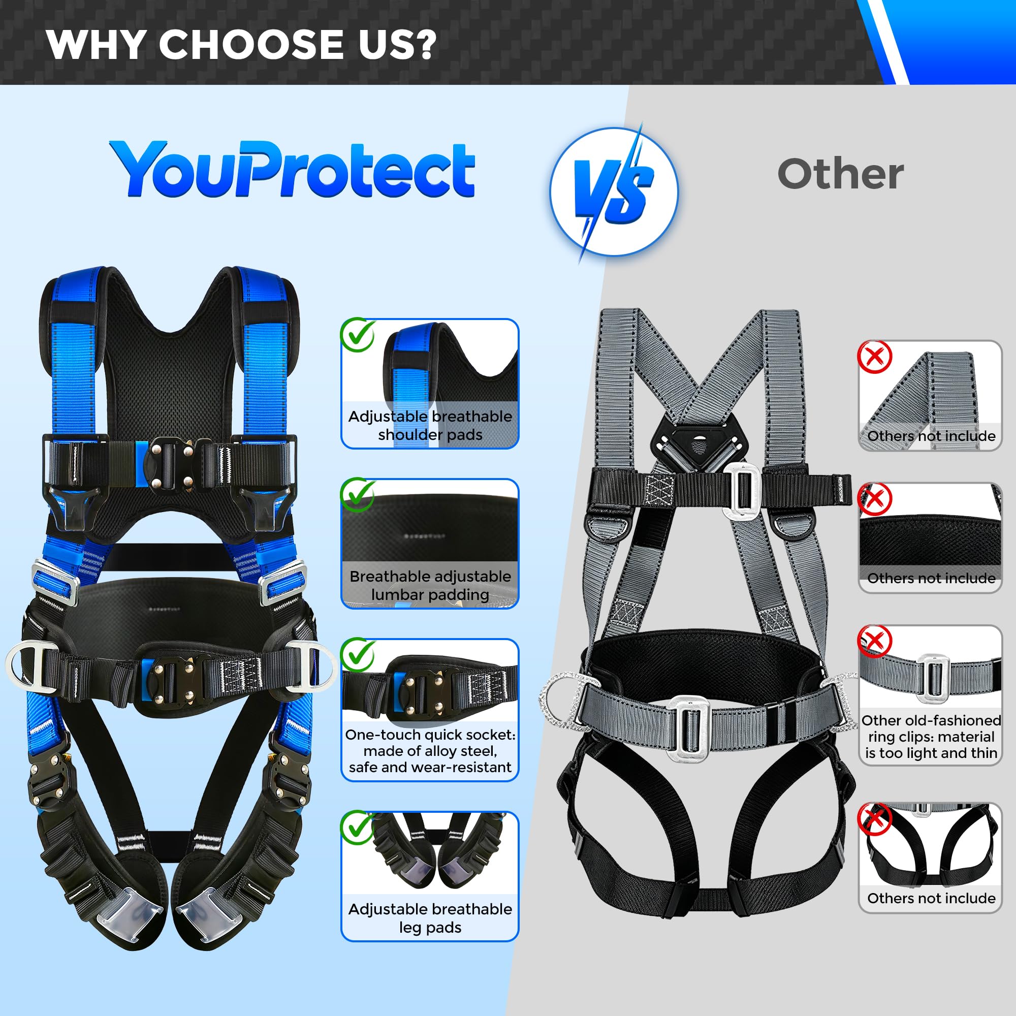 Kit de arnés de seguridad ajustable, protección de cintura gruesa, utilizado para operaciones de gran altitud