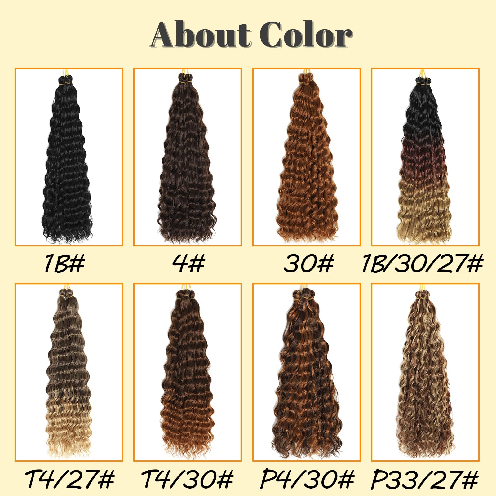 Długie kręcone włosy, Ocean Wave Crochet Hair - miękkie syntetyczne włosy, głębokie fale, skręcane włosy do przedłużania włosów w stylu boho (P4/30#, 45-3T)