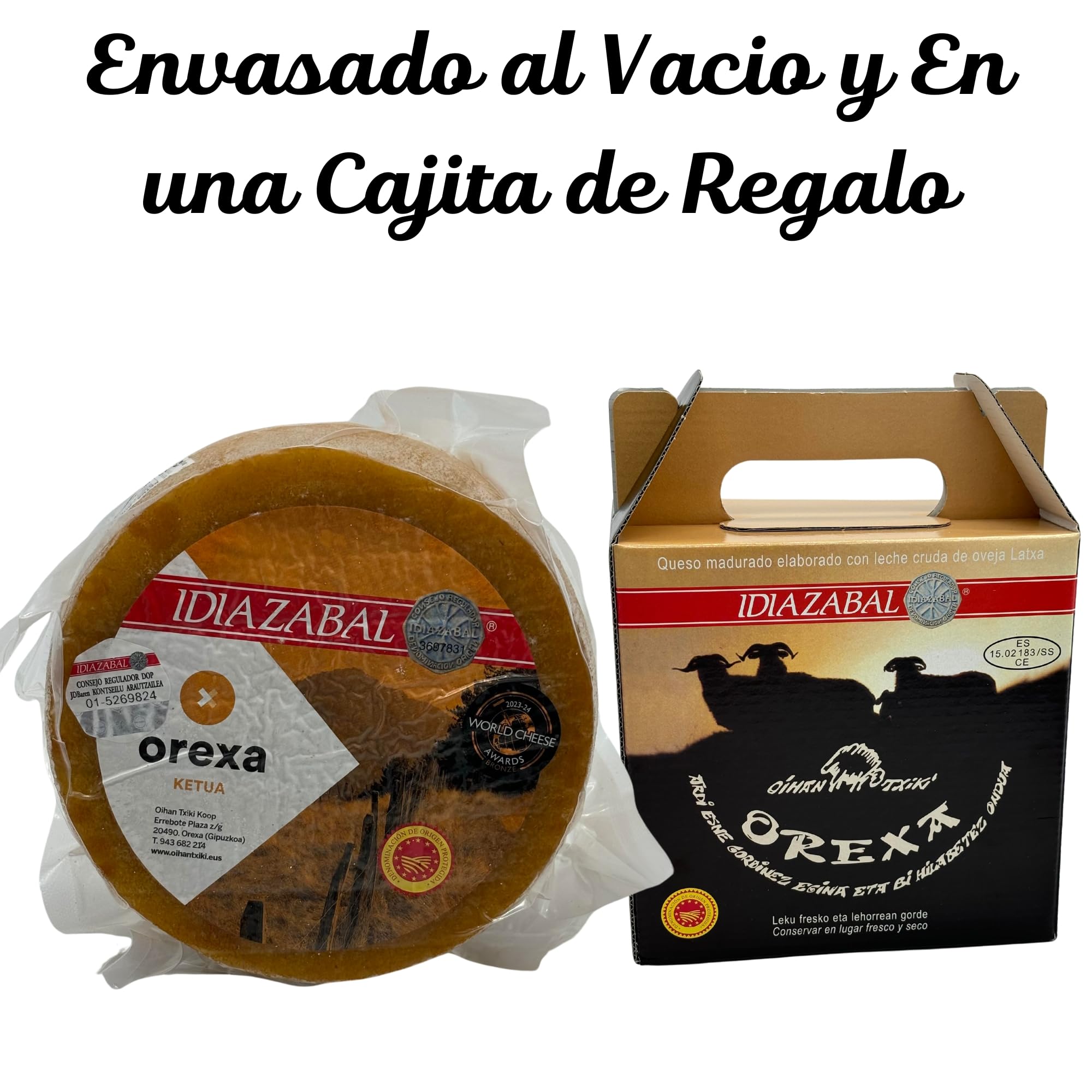 THE BASQUE gourmet, Queso Curado de Oveja D.O. Idiazabal 1,2 kg Ahumado- Empaque al Vacío, Caja Regalo - Para Foodies y Amantes Gourmet - Elaborado con Leche Cruda Oveja Latxa (1,2 Kg, Ahumado)