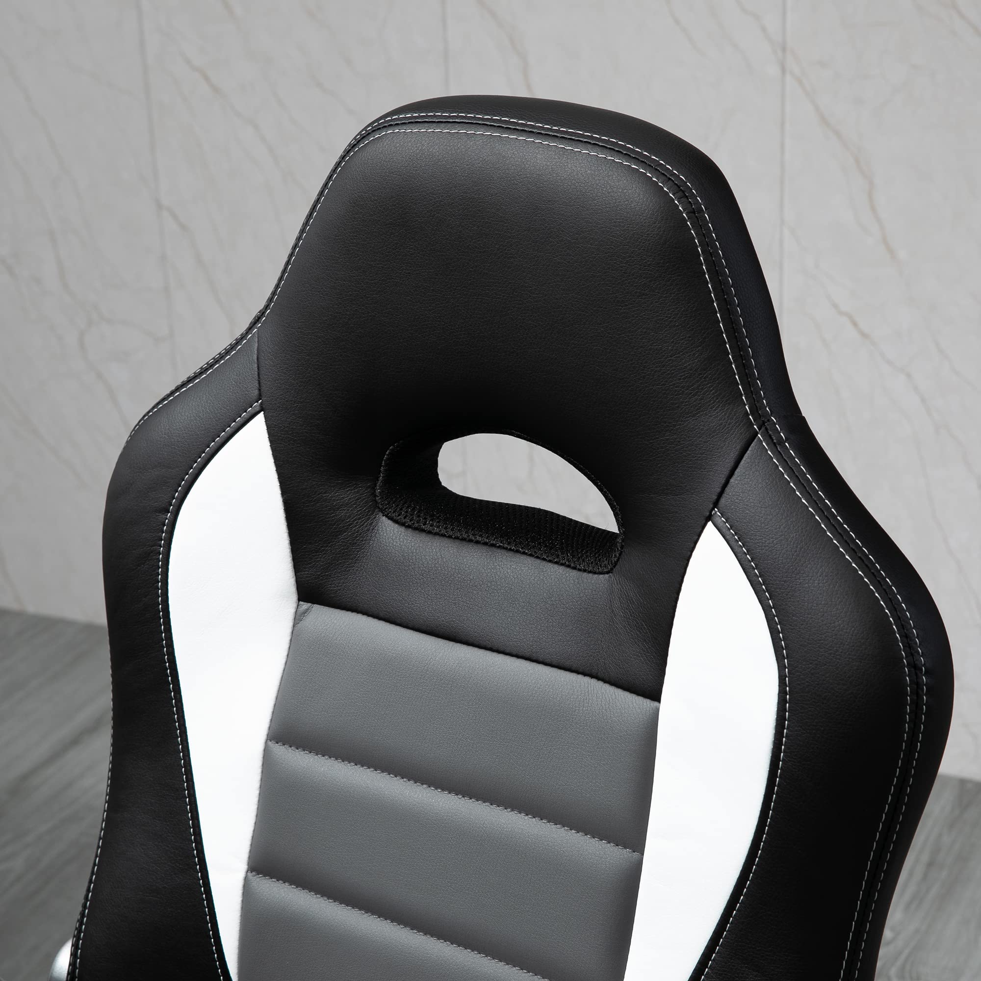 HOMCOM Silla de Oficina Silla de Escritorio Ajustable Silla de Despacho con Reposabrazos Abatibles 5 Ruedas y Función Basculante Carga 120 kg 65x69x112-122 cm Gris