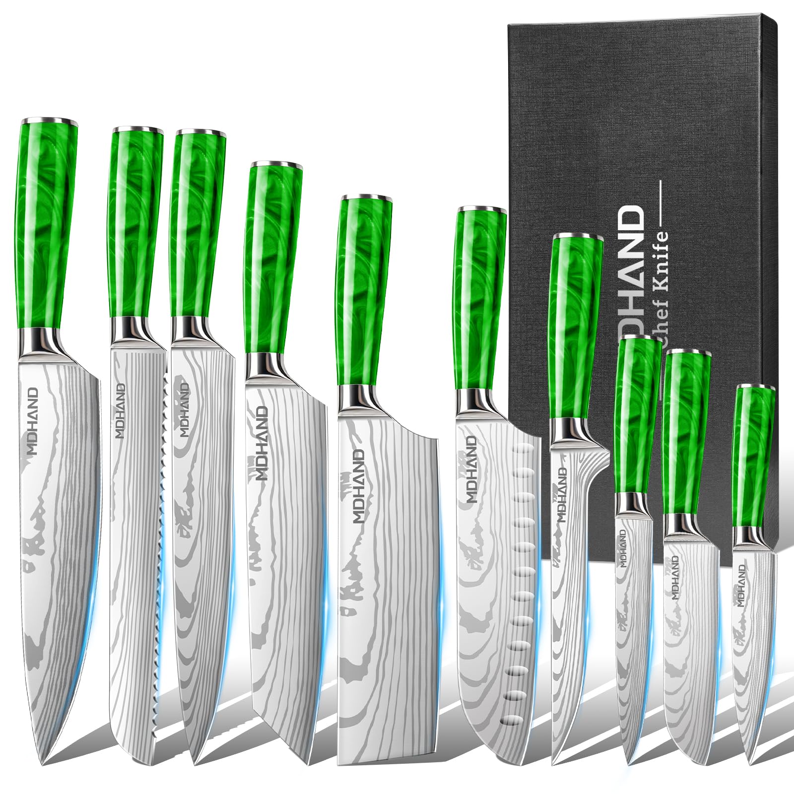 MDHAND Küchenmesser Set, 10-teiliges Set aus Rostfreiem Stahl Mit Ergonomischem Griff, Perfektes Geschenkset für Profiköche und Anfänger