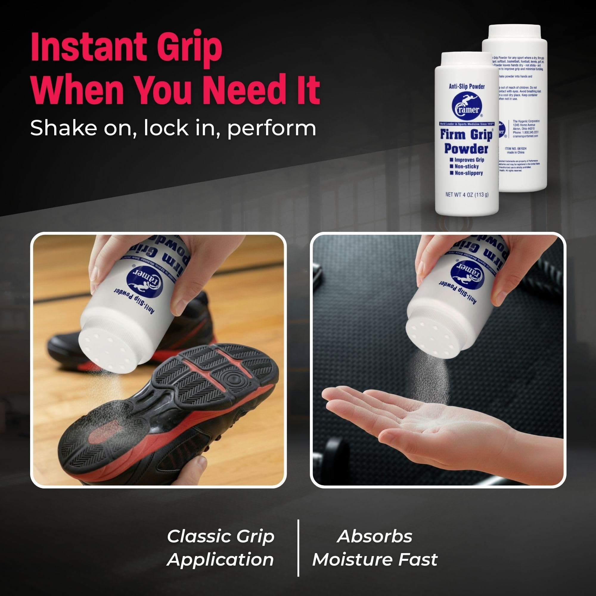 Cramer Firm Grip, Anti-Slip Grip Enhancer for Sweaty Hands & Activities Like Football, Tennis, Golf, Weightlifting, Pole Fitness & Gymnastics,  or Powder, 4 Ounce: Powder