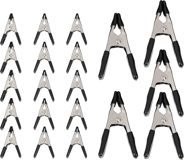 Amazon Basics 20-Piece Steel Spring Clamp Set - 15 Pieces 1.91 cm, 5 Pieces 2.54 cm