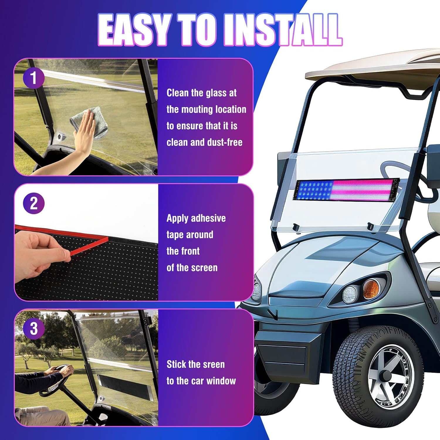 Golf Cart LED Eyes for Golf Cart Windshield, 23x5in Programmable Flexible Screen with App Control, High Bright DIY Dynamic Display Sign for Car/Motorcycle/Golf Carts