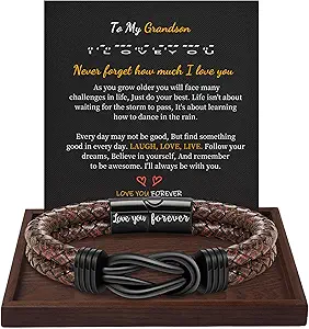 Gifts for Men Leather Bracelet Brown Braided Forever I Love You Gifts for Him Infinity Cuff Bracelets Birthday Gifts for Boyfriend Son Grandson Husband Dad Mens Fathers Day Gift