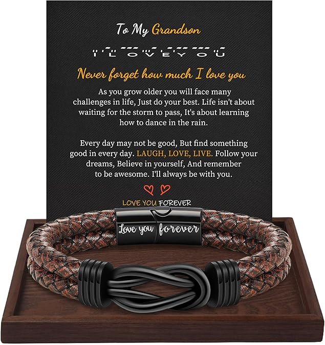 Gifts for Men Leather Bracelet Brown Braided Forever I Love You Gifts for Him Infinity Cuff Bracelets Birthday Gifts for Boyfriend Son Grandson Husband Dad Mens Fathers Day Gift