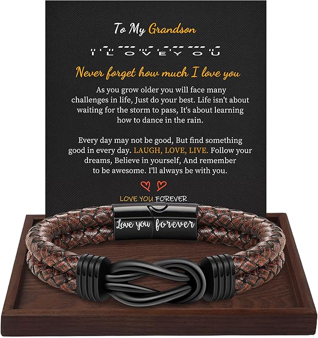 Gifts for Men Leather Bracelet Brown Braided Forever I Love You Gifts for Him Infinity Cuff Bracelets Birthday Gifts for Boyfriend Son Grandson Husband Dad Mens Fathers Day Gift