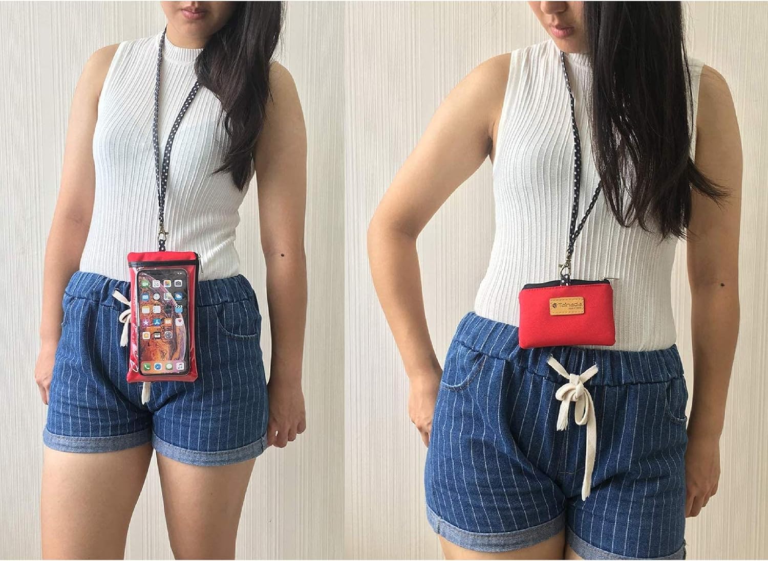 Tainada Cell Phone Purse Pouch Bag with Clear View Window Touch Screen & Neck Strap Lanyard Compatible with Most of Cell Phones + One ID Window Card Holder Coin Purse (Red)