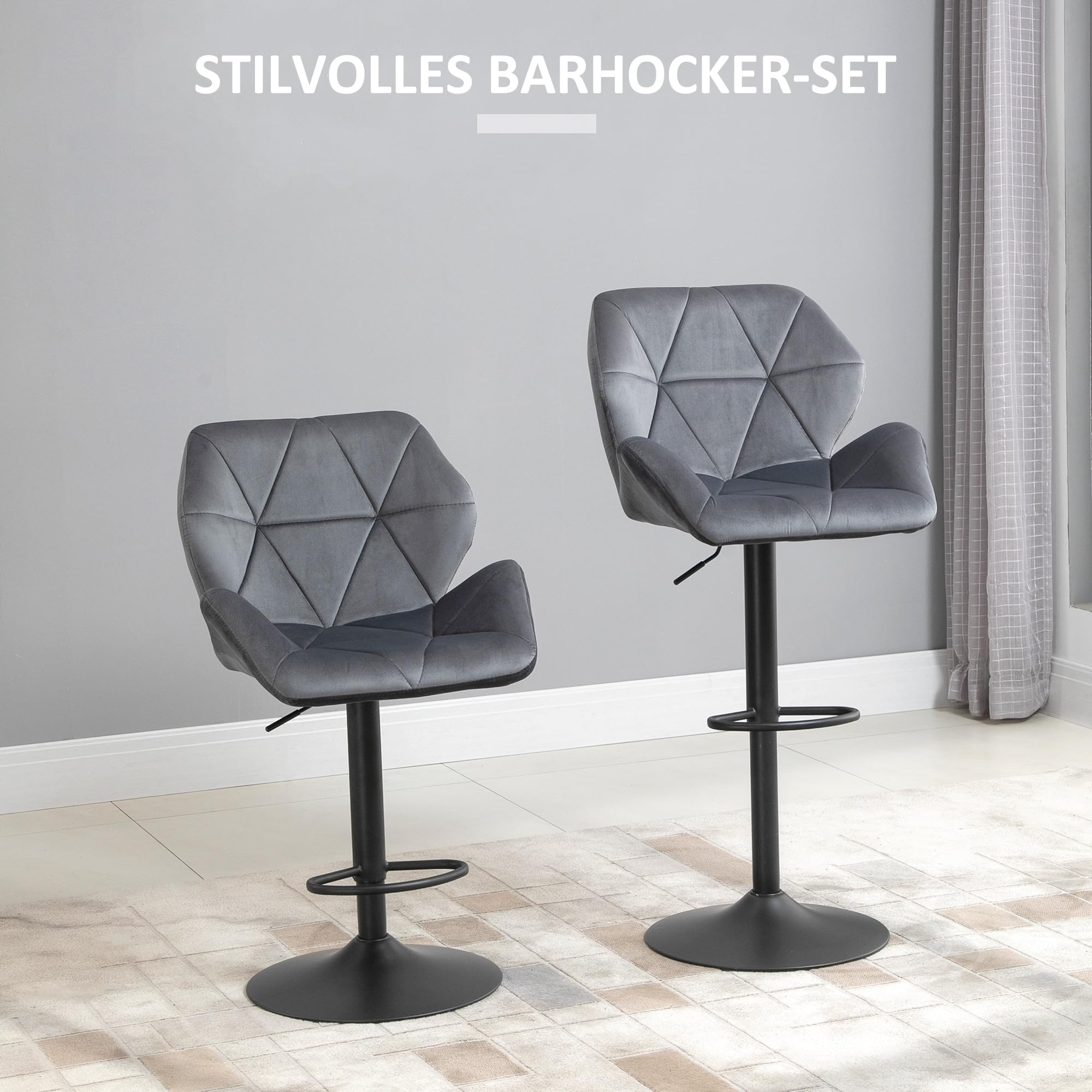 HOMCOM Barhocker 2er Set Gepolstert Barstuhl mit Metallgestell Grau