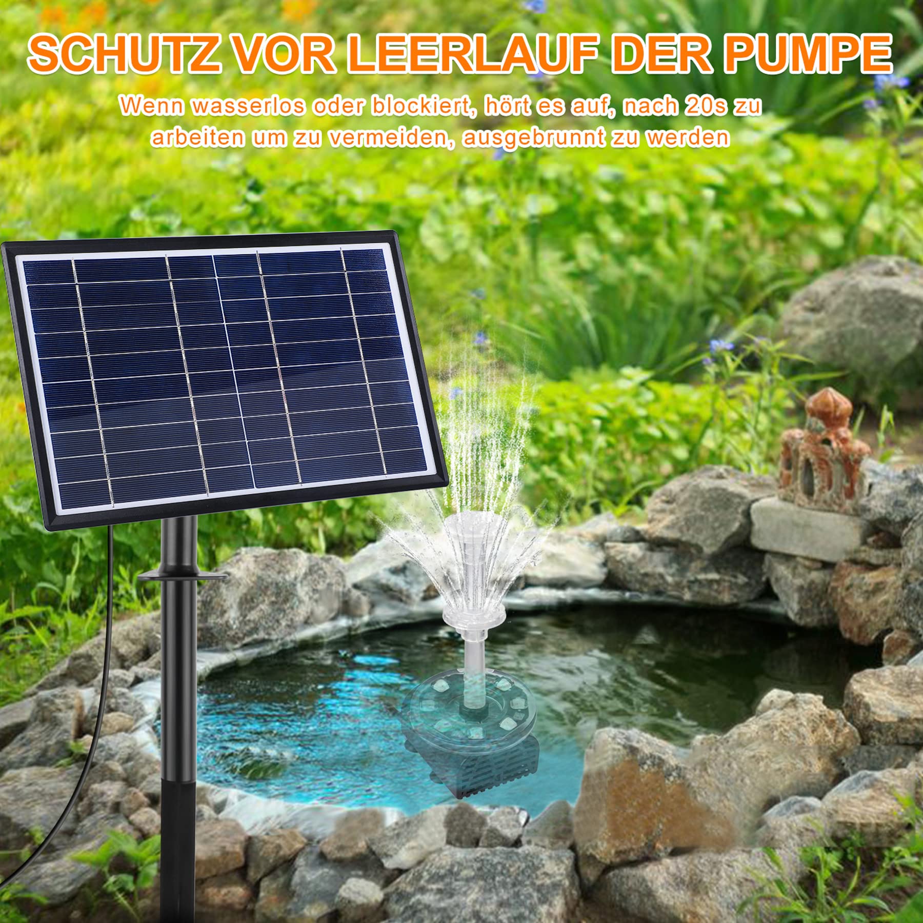Pompa Solare per Laghetto 7 W, Fontana a LED per Giardino, Piscina, Decorazione dell'Acqua - Altezza 85 cm