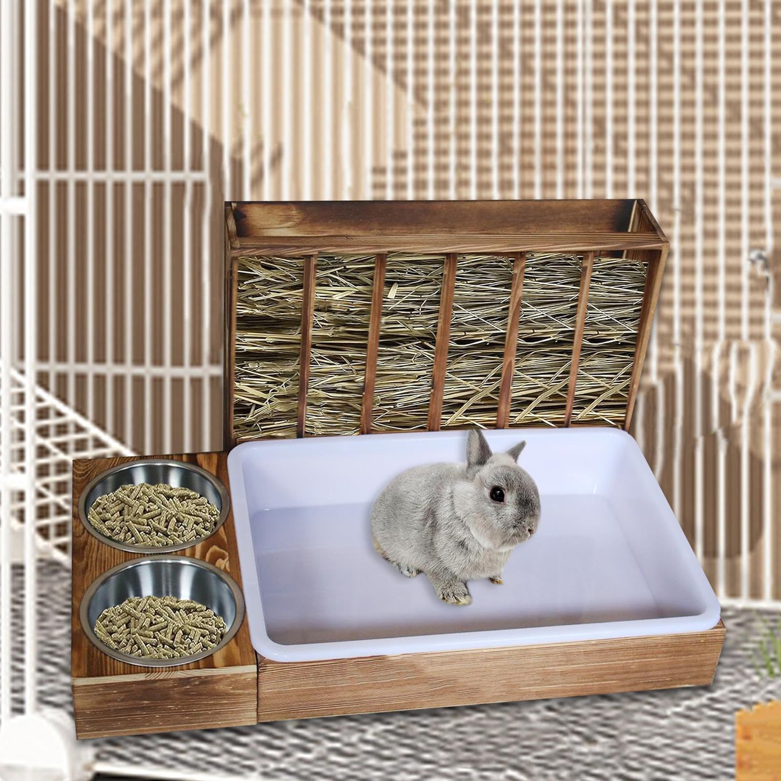 Futter Und Streuspender Aus Holz für Kaninchen, Käfigzubehör, Futterspender für Hamster, Zubehör für Kleintiere