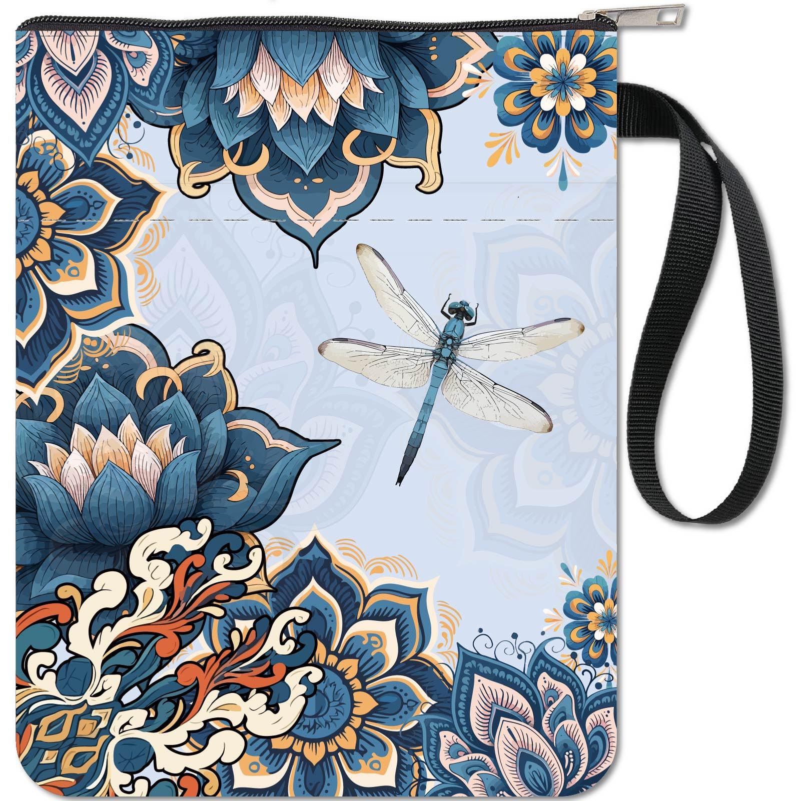 craspire Boho Fleur Libellule Pochette de Livre avec Poche à Fermeture Éclair Cadeaux pour Les Amateurs de Livres Mandala Lotus Couverture Rigide Pochette de Livre Étanche Sac de Protection Housse