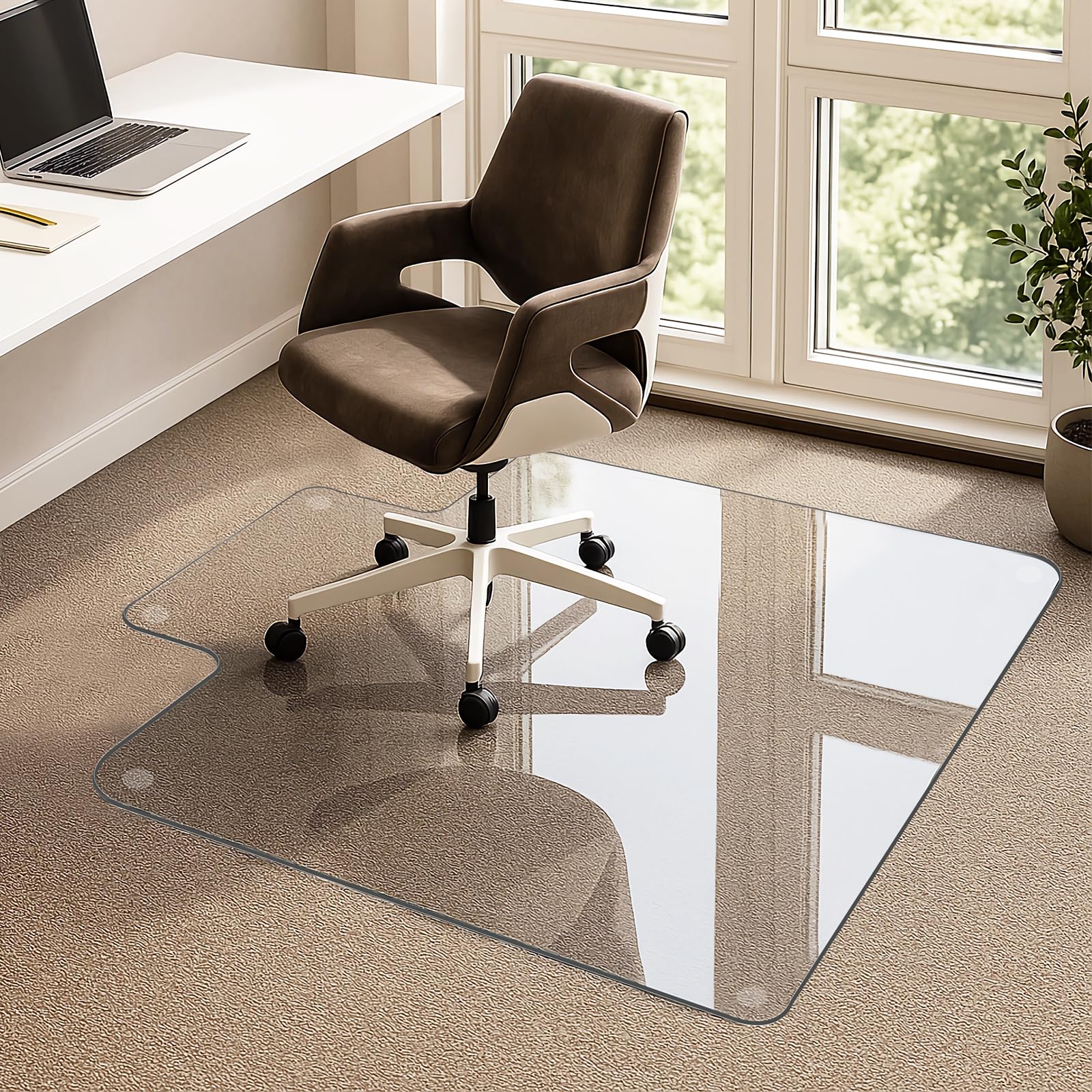 VSARHouse Irregular Tempered Glass Office Chair Mat with Lip, 53"x45" Glass Floor Mat for Carpets or Hard Floors, with Tabbed and Non-Slip Pads,